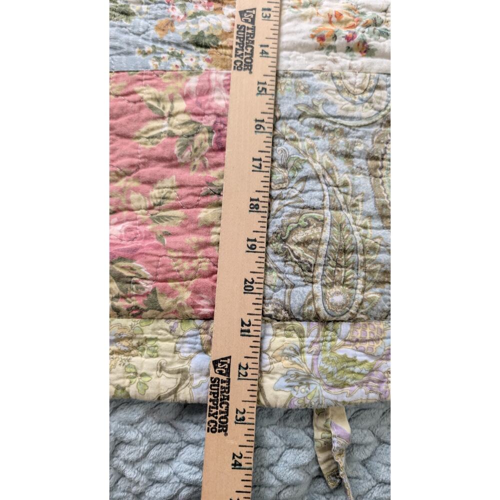 Shabby Chic Cottagecore Quilted Sham Green Floral Patchwork Crafters Upcycle - Picture 6 of 7